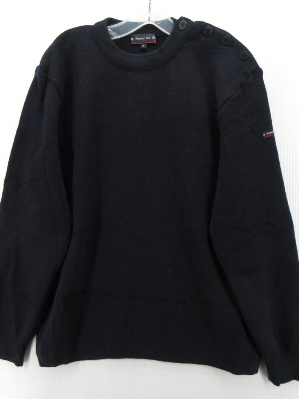 Armor Lux Sweater 6 Navy Pullover Minimalist Shoulder Buttons XL *